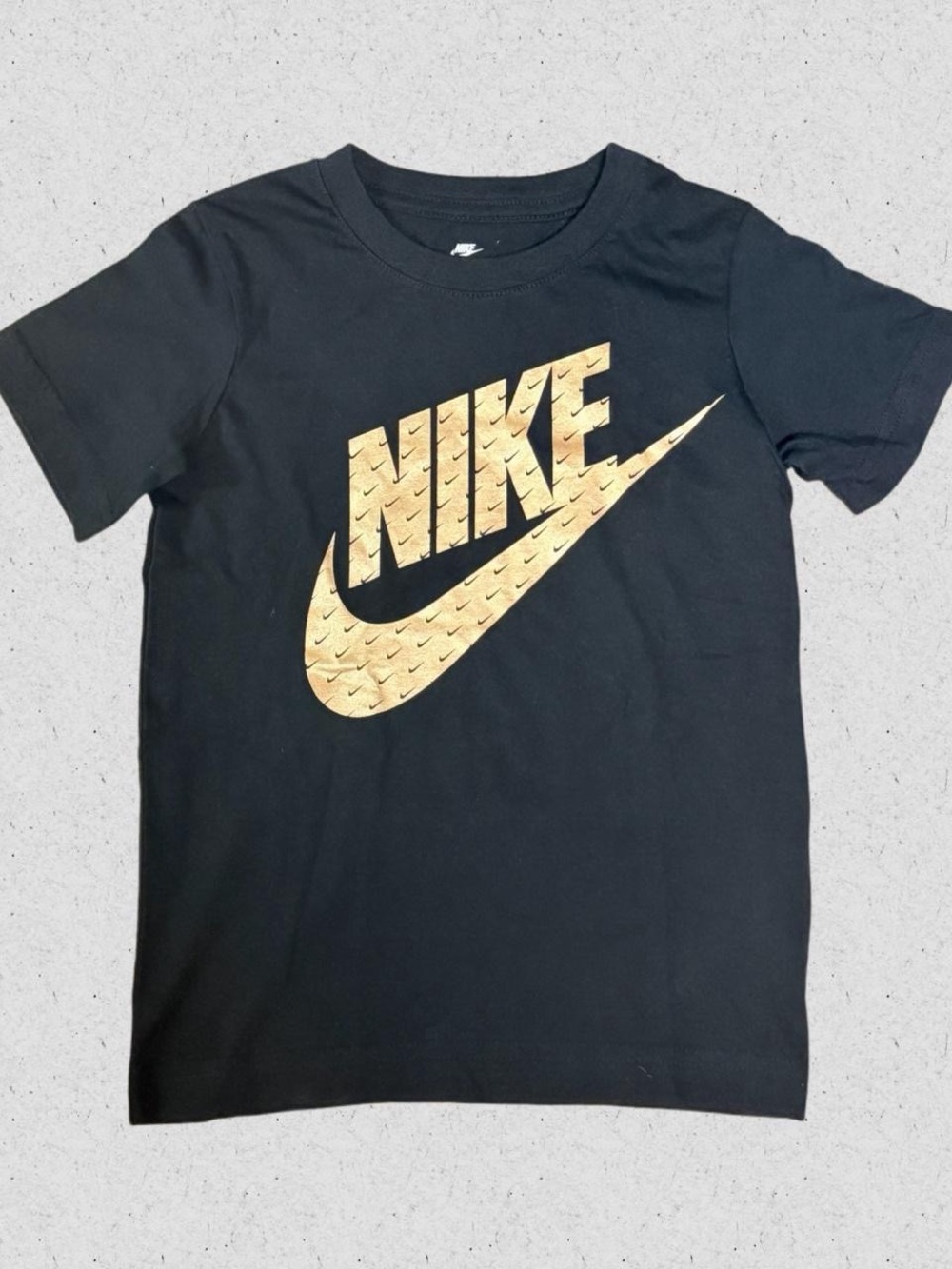 Nike Black Tee with Metallic Gold Swoosh